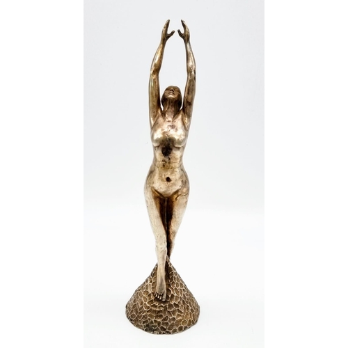 62 - An Art Deco sterling silver statuette of a naked lady. Height: 28 cm, weight: 1.25 Kg.