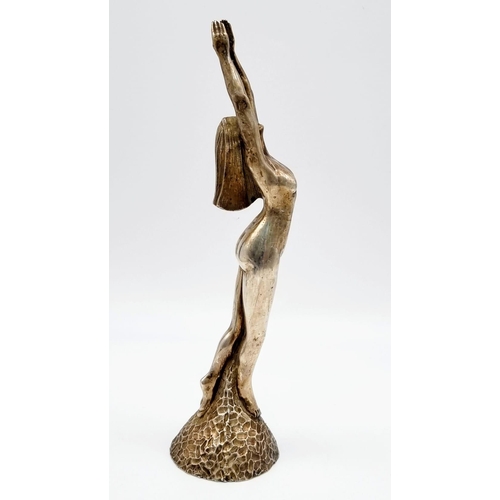 62 - An Art Deco sterling silver statuette of a naked lady. Height: 28 cm, weight: 1.25 Kg.