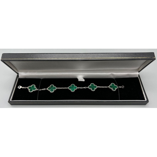 100 - Van Cleef & Arpels 18k White Gold and Malachite Alhambra Braceclet, Length 16.5cm, Total Weight 12 g... 