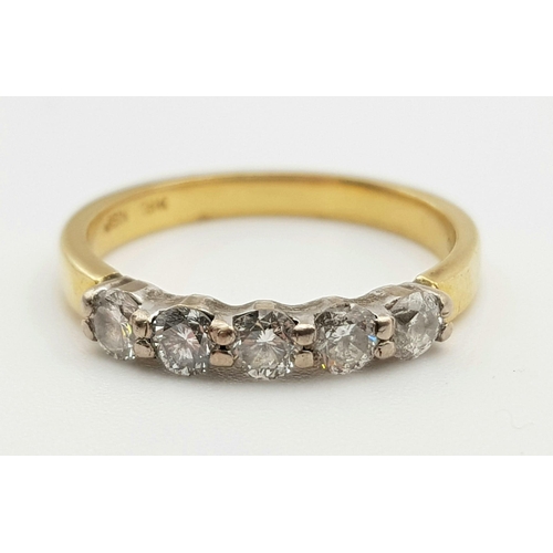 176 - An 18 K yellow gold ring with five brilliant cut diamonds (0.35 carats). Ring size: J, weight: 2.4 g... 