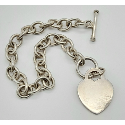 384 - STERLING SILVER TIFFANY HEART BRACELET. LENGTH 18CM. TOTAL WEIGHT 32 GRAMS