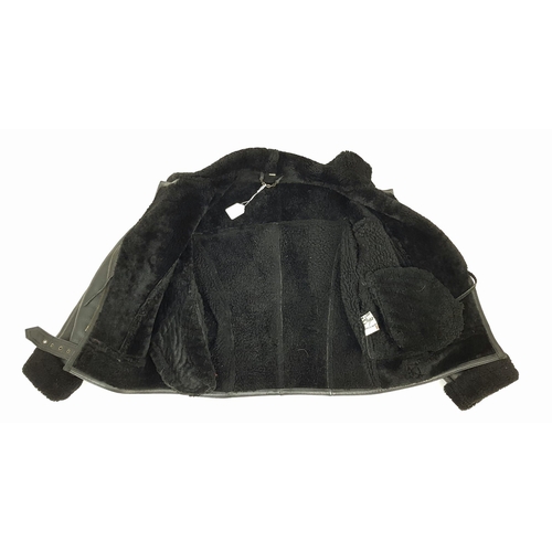 451 - A Vintage Black Leather Sheepskin Ladies Flying Jacket. Made by Teodem. Size medium. Excellent condi... 