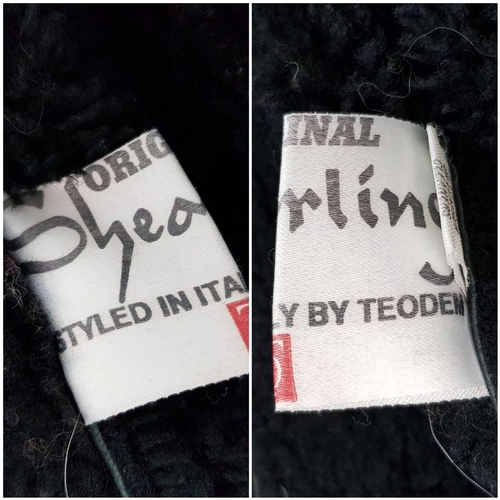 451 - A Vintage Black Leather Sheepskin Ladies Flying Jacket. Made by Teodem. Size medium. Excellent condi... 