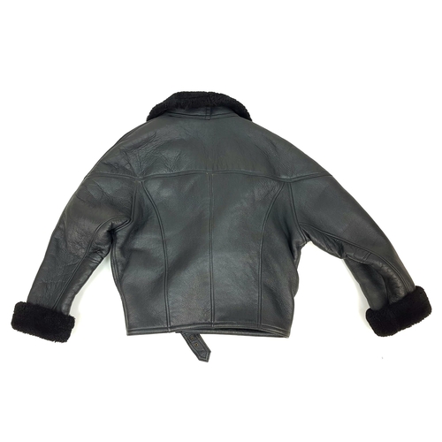 451 - A Vintage Black Leather Sheepskin Ladies Flying Jacket. Made by Teodem. Size medium. Excellent condi... 