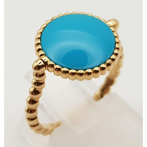 5 - A CHRISTIAN DIOR ROSE DES VENTS RING - 18K YELLOW GOLD DIAMOND & TURQUOISE. SIZE l 1/2 (52) 3.5G.