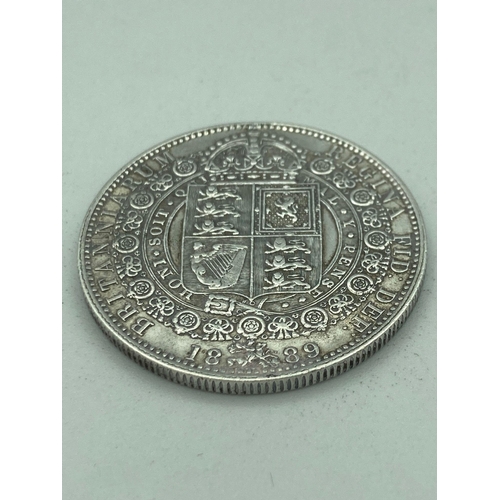 20 - Victorian SILVER HALF CROWN 1889 in extra fine + condition. Clear and bold detail to both sides. Hig... 