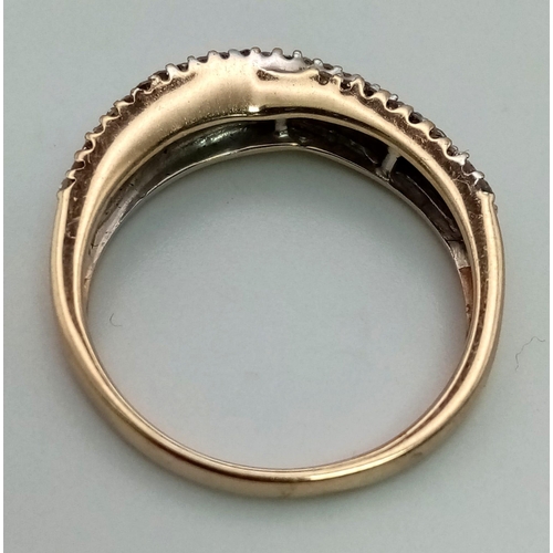 268 - A 9 K yellow gold ring with three twisted bands with diamonds (0.50 carats). Ring size: O, weight: 3... 