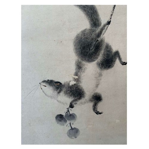 48 - A Squirrel Appreciating the Joys of Spring. Chinese ink on paper scroll; Attributed to Yu Xing; (169... 