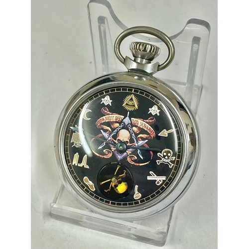 106 - Vintage Masonic automaton pocket watch ( rotating skull & crossbones on dial ) working, sold with no... 