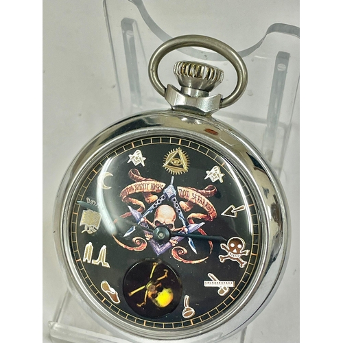 106 - Vintage Masonic automaton pocket watch ( rotating skull & crossbones on dial ) working, sold with no... 