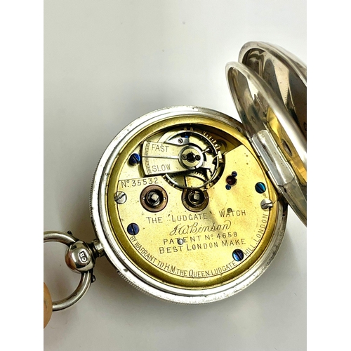 120 - Antique gents silver JW Benson the Ludgate pocket watch , sold as found , ticks if shaken no key