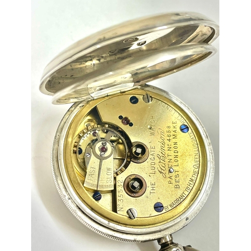 120 - Antique gents silver JW Benson the Ludgate pocket watch , sold as found , ticks if shaken no key