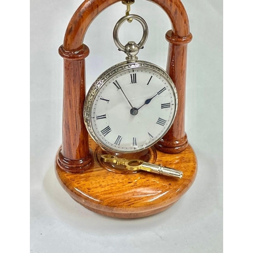 243 - Antique ladies silver pocket watch with stand Working, sold with no guarantee