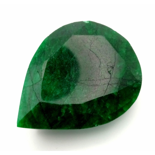 416 - A 389ct Natural Huge Emerald. Pear cut. Colour enhanced. GLI Certified.