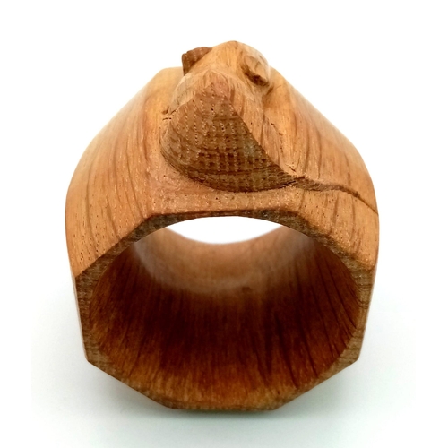 410 - A Beautiful Vintage Oak-Carved Mouseman Napkin Ring. Excellent condition.