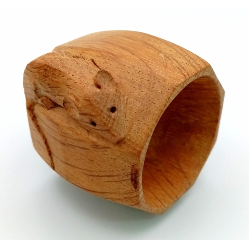 410 - A Beautiful Vintage Oak-Carved Mouseman Napkin Ring. Excellent condition.