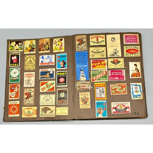 463 - A scrapbook dated 1955 of Matchbox covers. Around 400 covers from all over the world with some very ... 