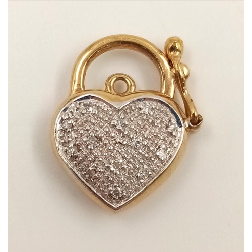 817 - A 9K Yellow and White Gold Diamond Heart-Shaped Pendant. 1.92g. 17mm.