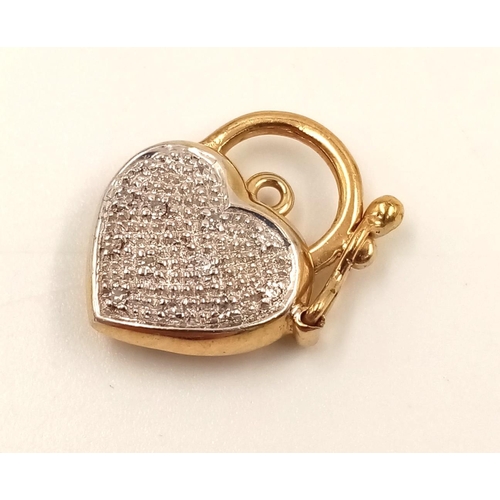 817 - A 9K Yellow and White Gold Diamond Heart-Shaped Pendant. 1.92g. 17mm.