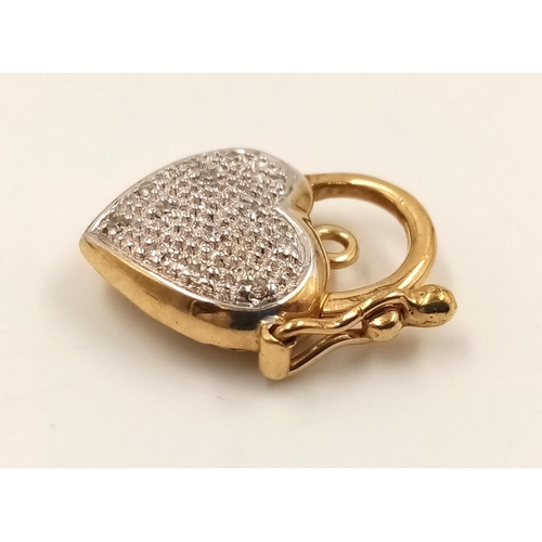 817 - A 9K Yellow and White Gold Diamond Heart-Shaped Pendant. 1.92g. 17mm.