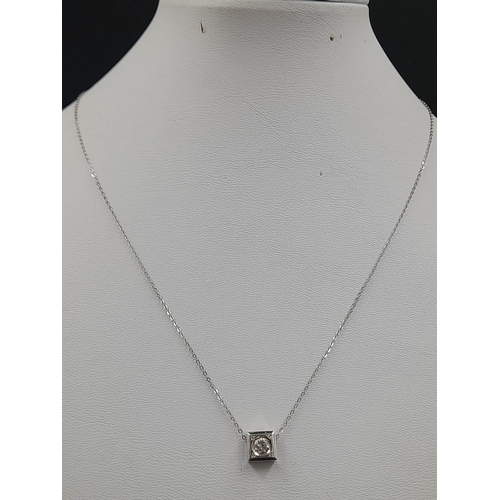 383 - An 9K White Gold Disappearing Necklace with an 18K Gold Solitaire Diamond Pendant. 0.40ct. H-VS Grad... 