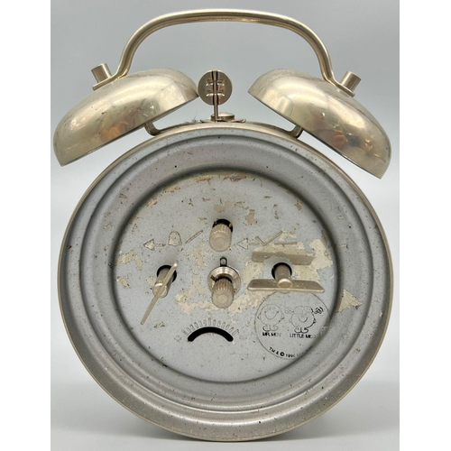 862 - A VINATAGE MR MEN LITTLE MISS LATE DOUBLE BELL ALARM CLOCK. HEIGHT 14CM. IN WORKING ORDER