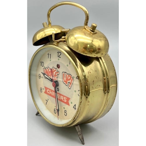 863 - A VINATGE WAKE UP! TO CHIVERS DOUBLE BELL ALARM CLOCK. AS FOUND. HEIGHT 18CM