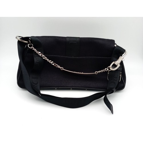 163 - Christian Dior Black Canvas Handbag with Rhinestone Hook. Exceptional Condition. 30x15x7cm. Comes wi... 