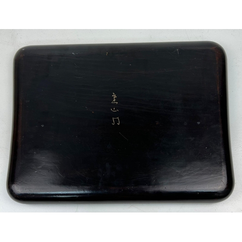 280 - A wooden tray with relief carving of Itsukushima Shinto Shrine in Japan. It depicts the Torii (gate)... 