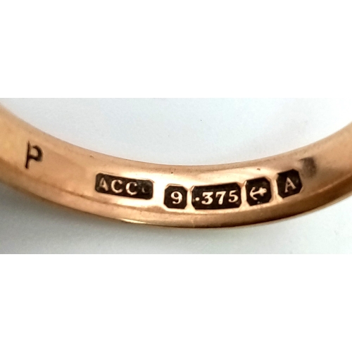 1002 - A Vintage 9K Rose Gold Band Ring. Size Q. 2.51g.