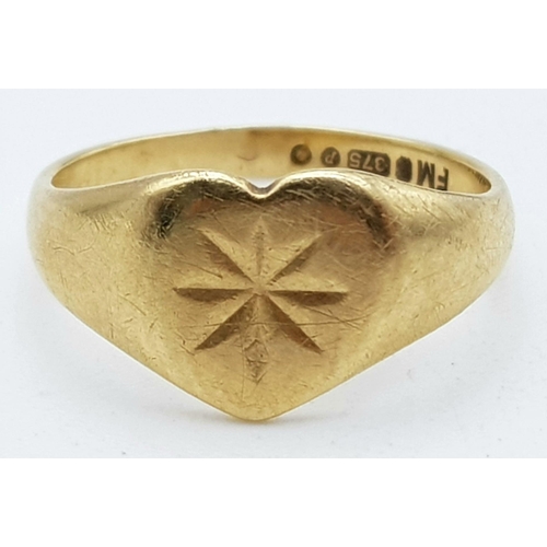 1027 - A 9K Yellow Gold Child's Heart Ring. Size G. 1.81g