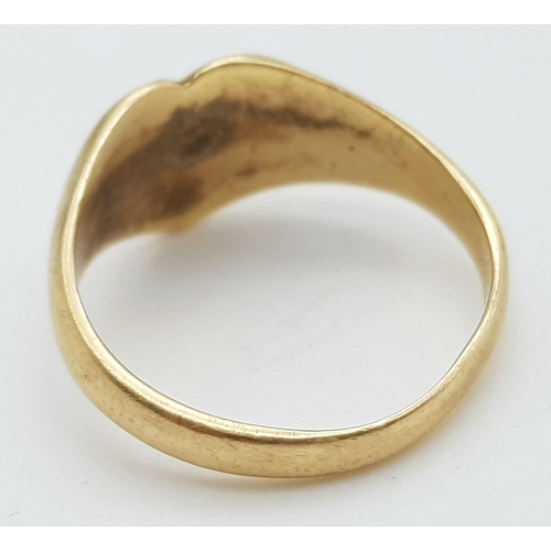 1027 - A 9K Yellow Gold Child's Heart Ring. Size G. 1.81g