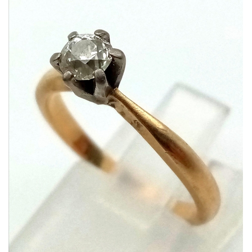 520 - A Vintage 18K Yellow Gold Diamond Solitaire Ring. .25ct. Size L. 2.71g total weight.