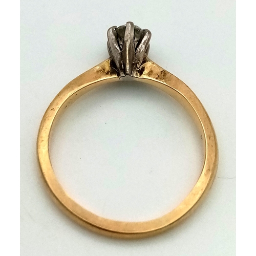 520 - A Vintage 18K Yellow Gold Diamond Solitaire Ring. .25ct. Size L. 2.71g total weight.