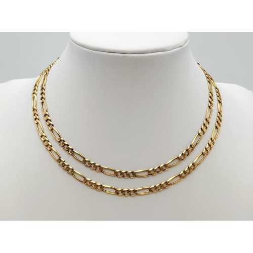 527 - A Vintage 9K Yellow Gold Figaro-Link Necklace. 62cm. 11g.