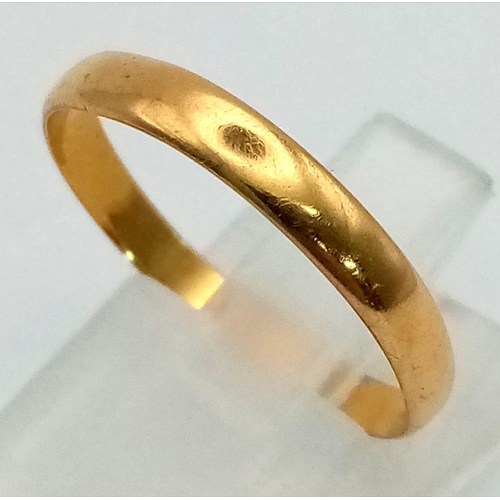 536 - A Vintage 22K Yellow Gold Band Ring. Size P. 1.91g.