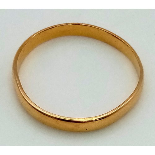 536 - A Vintage 22K Yellow Gold Band Ring. Size P. 1.91g.