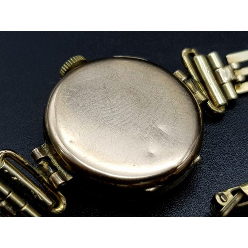 1023 - A Vintage 9K Gold Cased Ladies Menex Watch. Mechanical movement. 14.24g total weight. In working ord... 