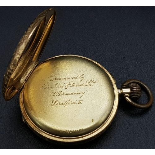 32 - A Beautiful Antique 18K Gold Cased Ladies Pocket Watch. Chased decoration throughout. Inscription fr... 