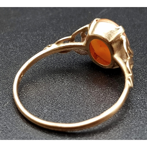 729 - A Vintage 9K Yellow Gold Cameo Ring. Size P. 1.47g.