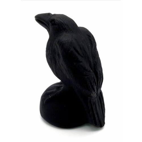 438 - A Damien-esque (Omen 2) Black Obsidian Crystal Bird Figure. 7cm tall.