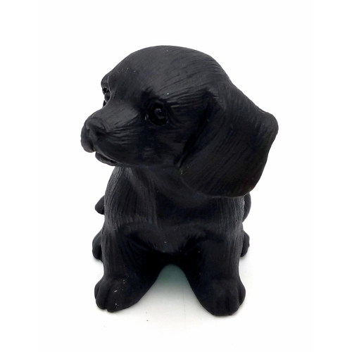 975 - A Cute Puppy Black Obsidian Crystal Figure. 6cm tall.