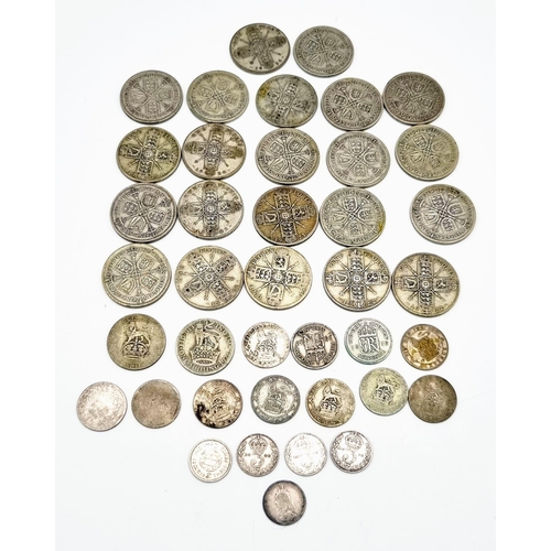 1037 - A Job Lot of Pre 1947 UK Silver Coins. Please see photos for conditions. 287g total weight.