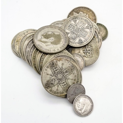 1037 - A Job Lot of Pre 1947 UK Silver Coins. Please see photos for conditions. 287g total weight.