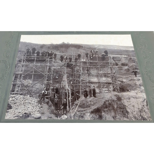 295 - A SET OF 4 LATE 19TH CENTURY FRAMED PHOTOGRAPHS  OF RAILWAY CONSTRUCTION SITES IN JAPAN.  PHOTOS ARE... 