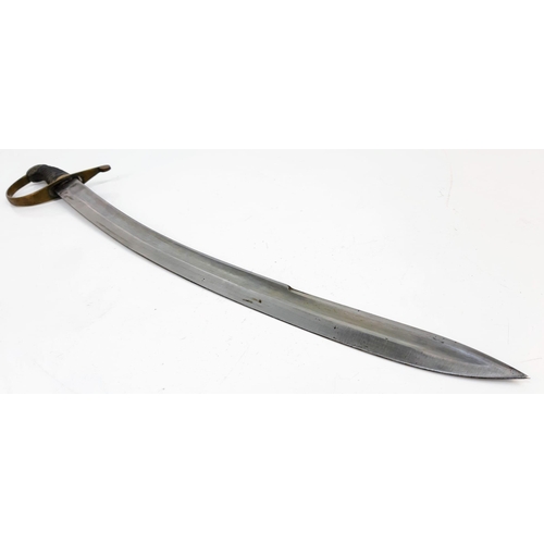 513 - An Antique Military Curved Sabre Sword with Scabbard. Brass hilt. Hard leather and brass scabbard. P... 