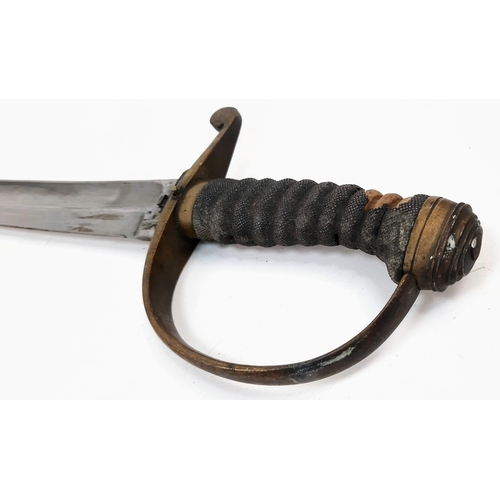 513 - An Antique Military Curved Sabre Sword with Scabbard. Brass hilt. Hard leather and brass scabbard. P... 