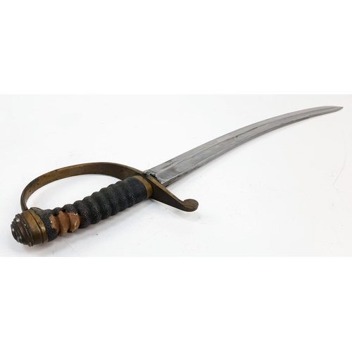 513 - An Antique Military Curved Sabre Sword with Scabbard. Brass hilt. Hard leather and brass scabbard. P... 