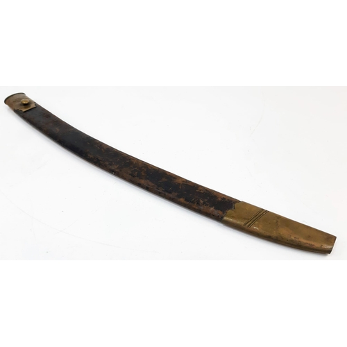 513 - An Antique Military Curved Sabre Sword with Scabbard. Brass hilt. Hard leather and brass scabbard. P... 