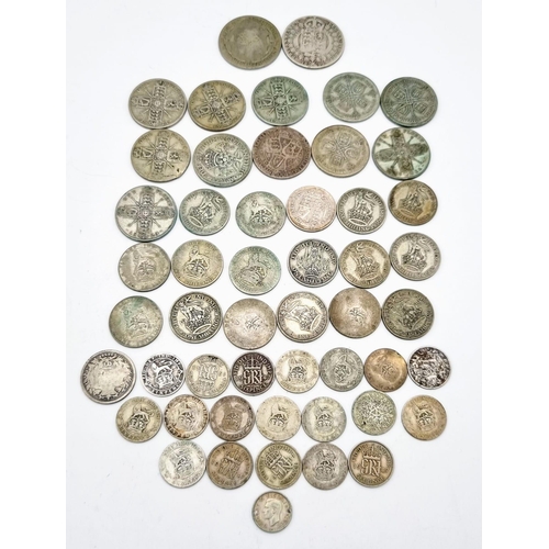 589 - A Job Lot of Pre 1947 UK Silver Coins. Please see photos for conditions. 296g total weight.